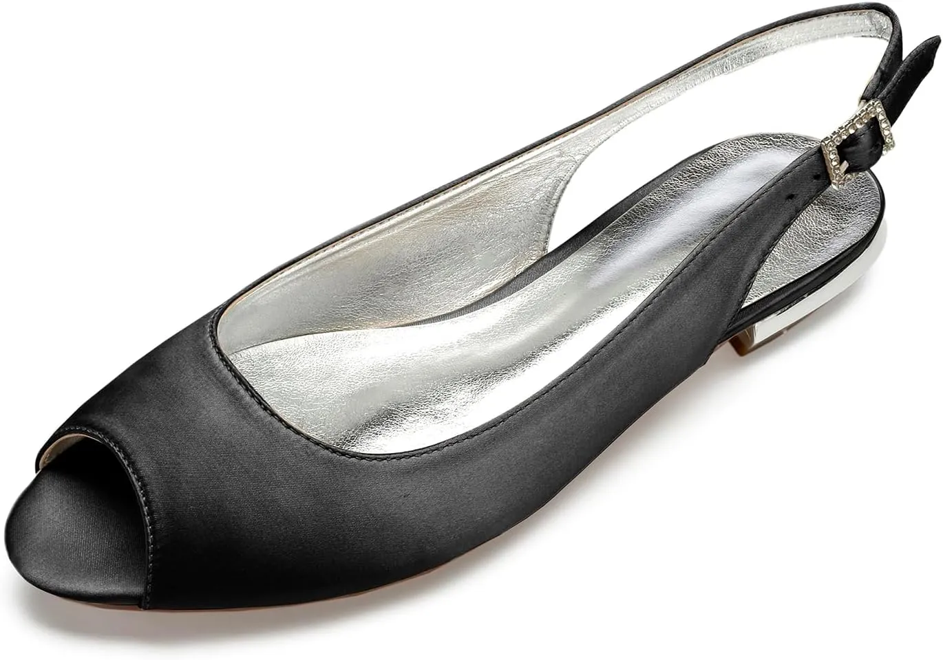 Women's with Buckle Satin Wedding Dress Shoes Slingback Sandals Peep Toe Flat Pumps Evening Party Comfort Bridal Flats