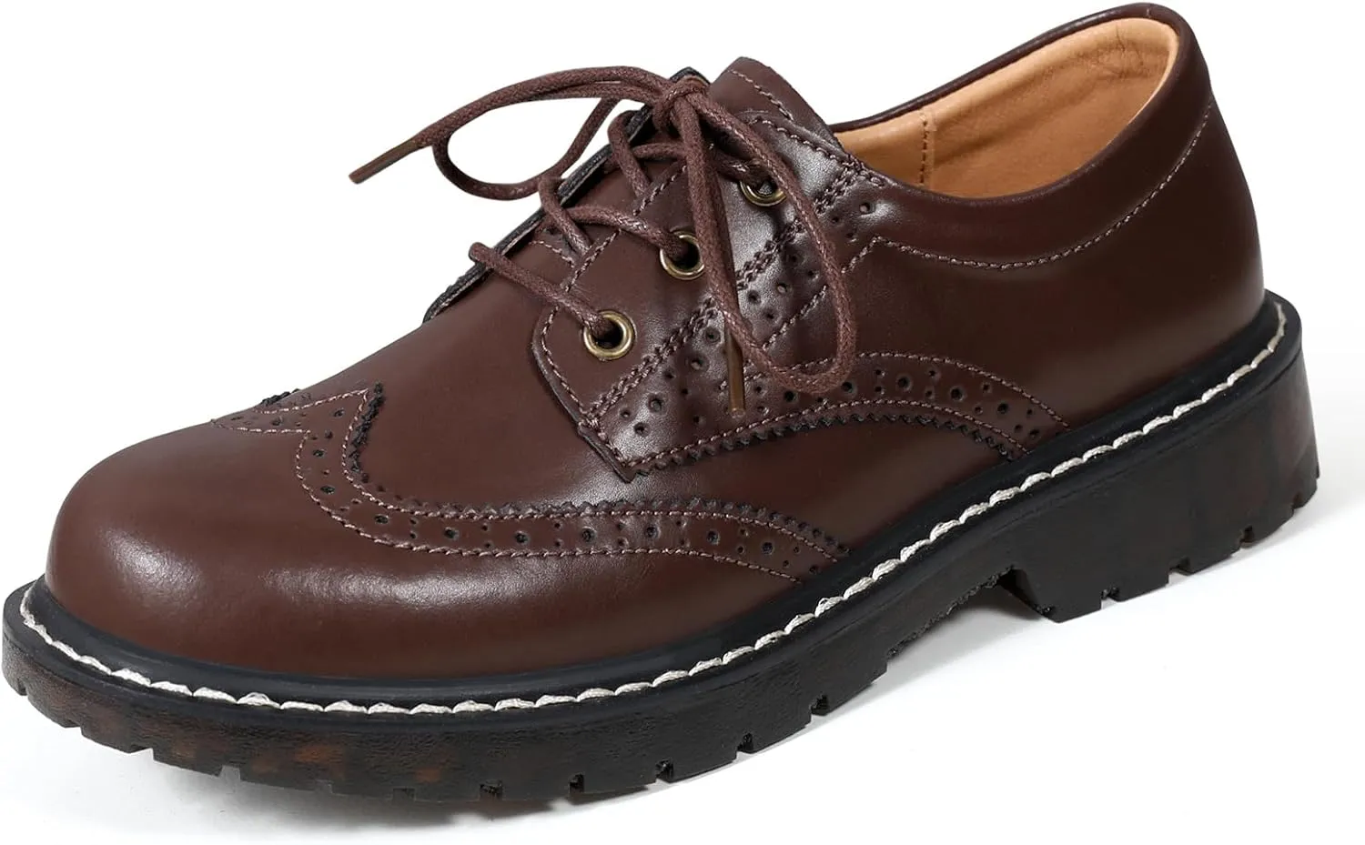 XMM Oxford Shoes for Women Women's Oxford Shoe Lace-Up Round Toe Leather Flat Classic Non-Slip Work Business Dress Office Shoes