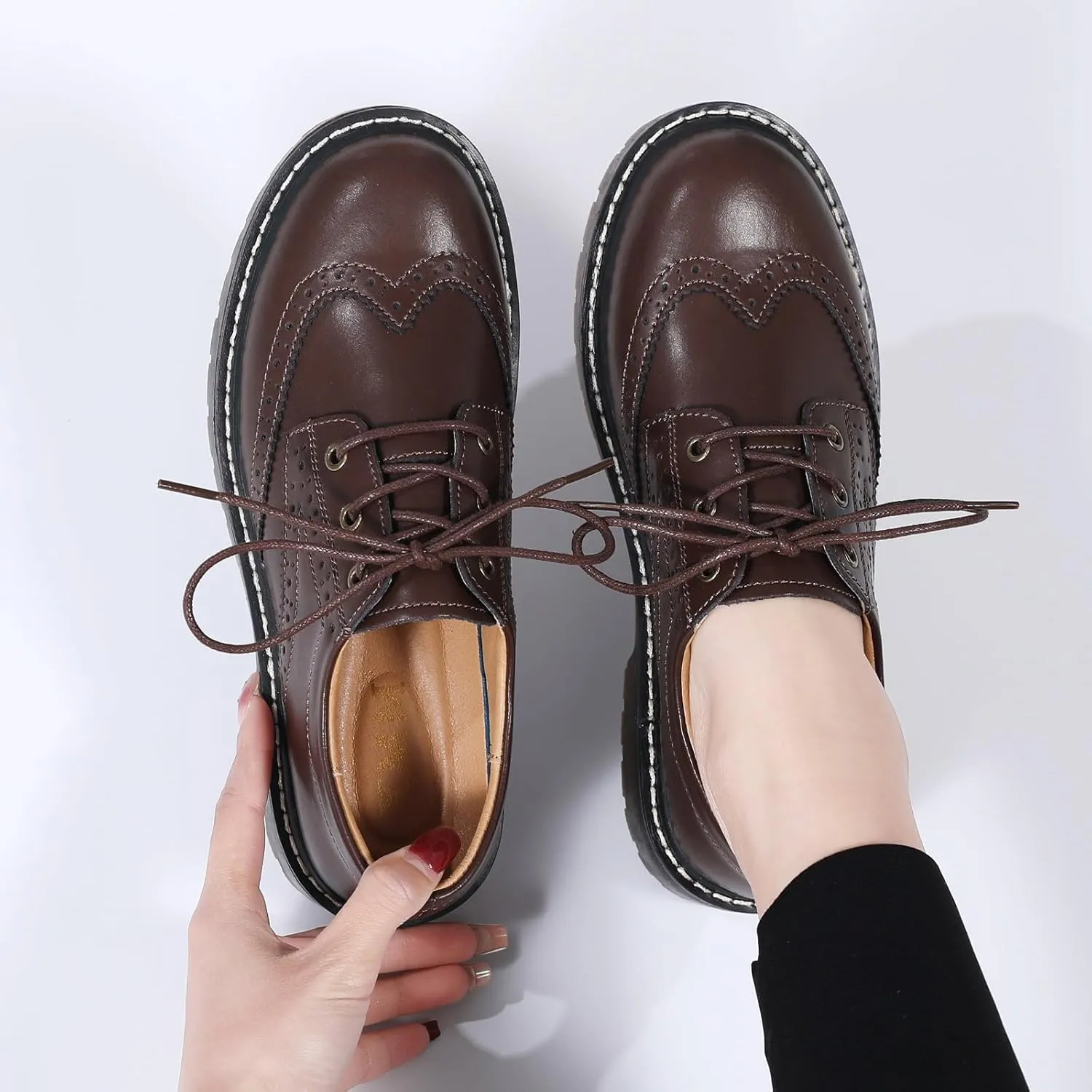 XMM Oxford Shoes for Women Women's Oxford Shoe Lace-Up Round Toe Leather Flat Classic Non-Slip Work Business Dress Office Shoes