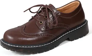 XMM Oxford Shoes for Women Women's Oxford Shoe Lace-Up Round Toe Leather Flat Classic Non-Slip Work Business Dress Office Shoes