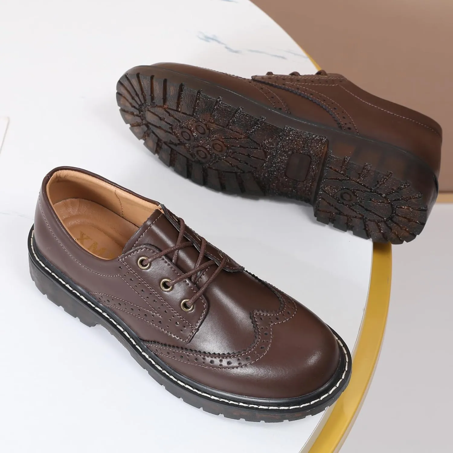 XMM Oxford Shoes for Women Women's Oxford Shoe Lace-Up Round Toe Leather Flat Classic Non-Slip Work Business Dress Office Shoes