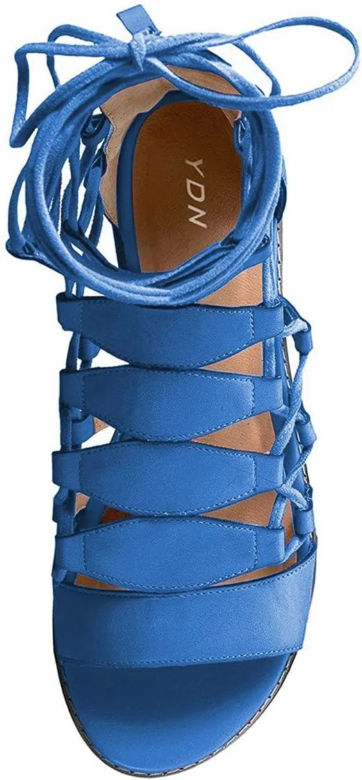 YDN Sexy Ankle High Gladiator Sandals for Women Lace up Open toe Flats Zips Shoes size 4-15 M US