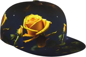 Yellow Roses Starry Night Baseball Cap Adjustable Fashion Casual Flat Bill Brim Dad Hats for Women Men and Breathable Sun Hats
