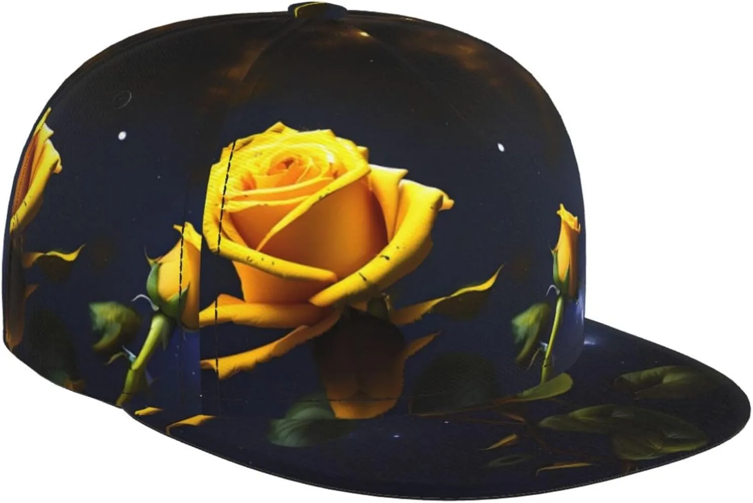 Yellow Roses Starry Night Baseball Cap Adjustable Fashion Casual Flat Bill Brim Dad Hats for Women Men and Breathable Sun Hats