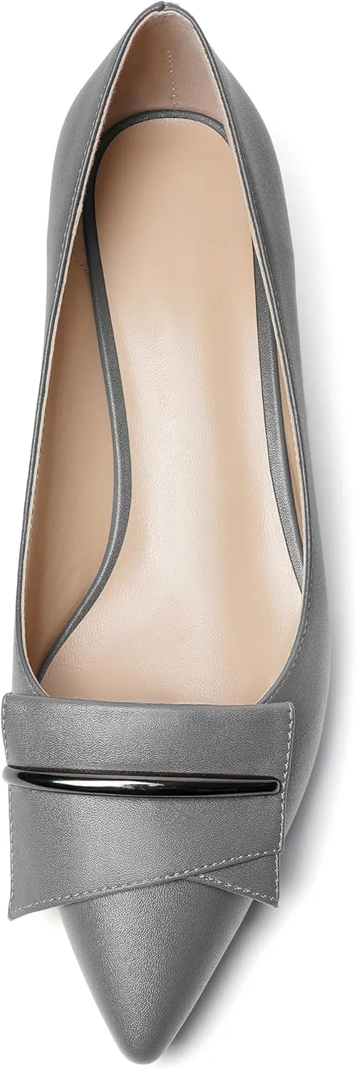 YODEKS Women Low Kitten Heel Pumps Pointed Toe Slip On 1.5 Inch Closed Toe Buckle Bow Comfort Shoes for Wedding Office Evening
