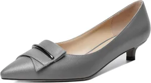 YODEKS Women Low Kitten Heel Pumps Pointed Toe Slip On 1.5 Inch Closed Toe Buckle Bow Comfort Shoes for Wedding Office Evening