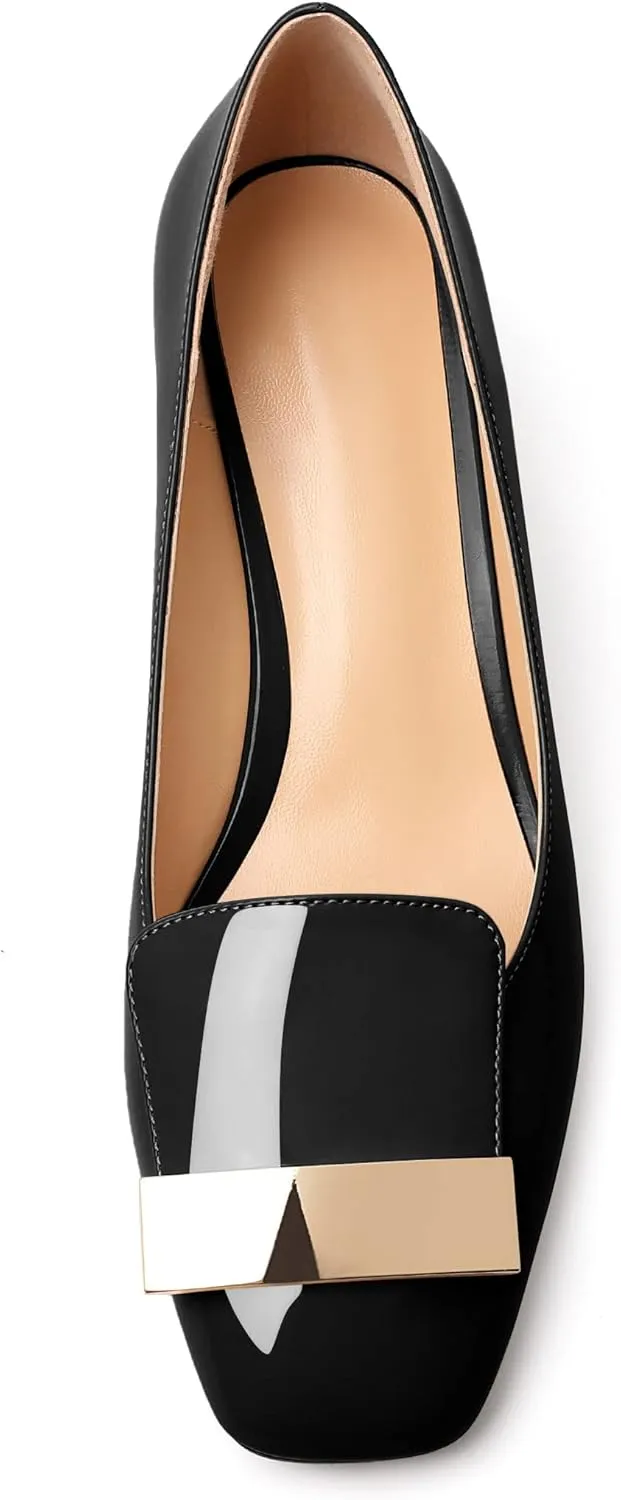 YODEKS Women's Low Block Heels Pumps Square Toe Chunky Heels Slip On 2 Inch Closed Toe Dressy Shoes