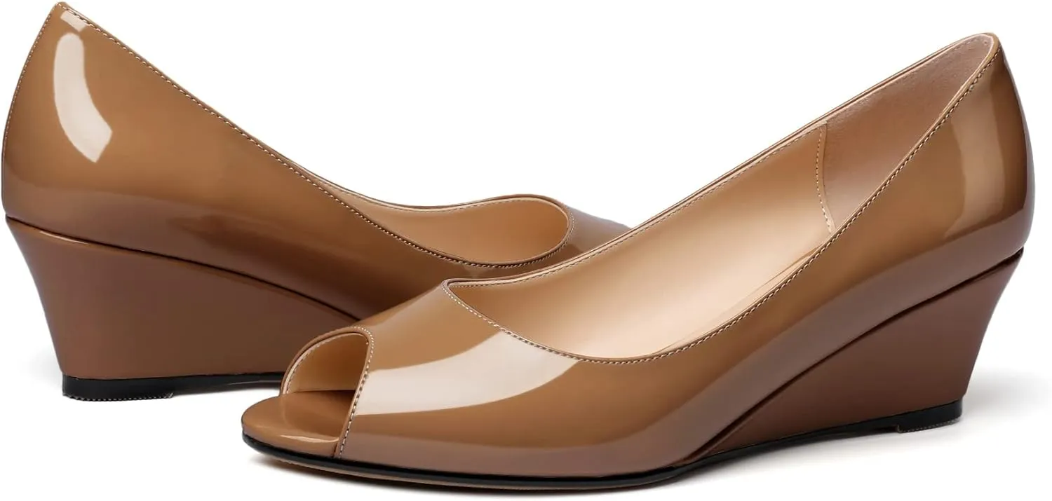 YODEKS Women's Peep Toe Wedge Sandals Low Heel Pumps Open Toe Heeled Sandals Shoes