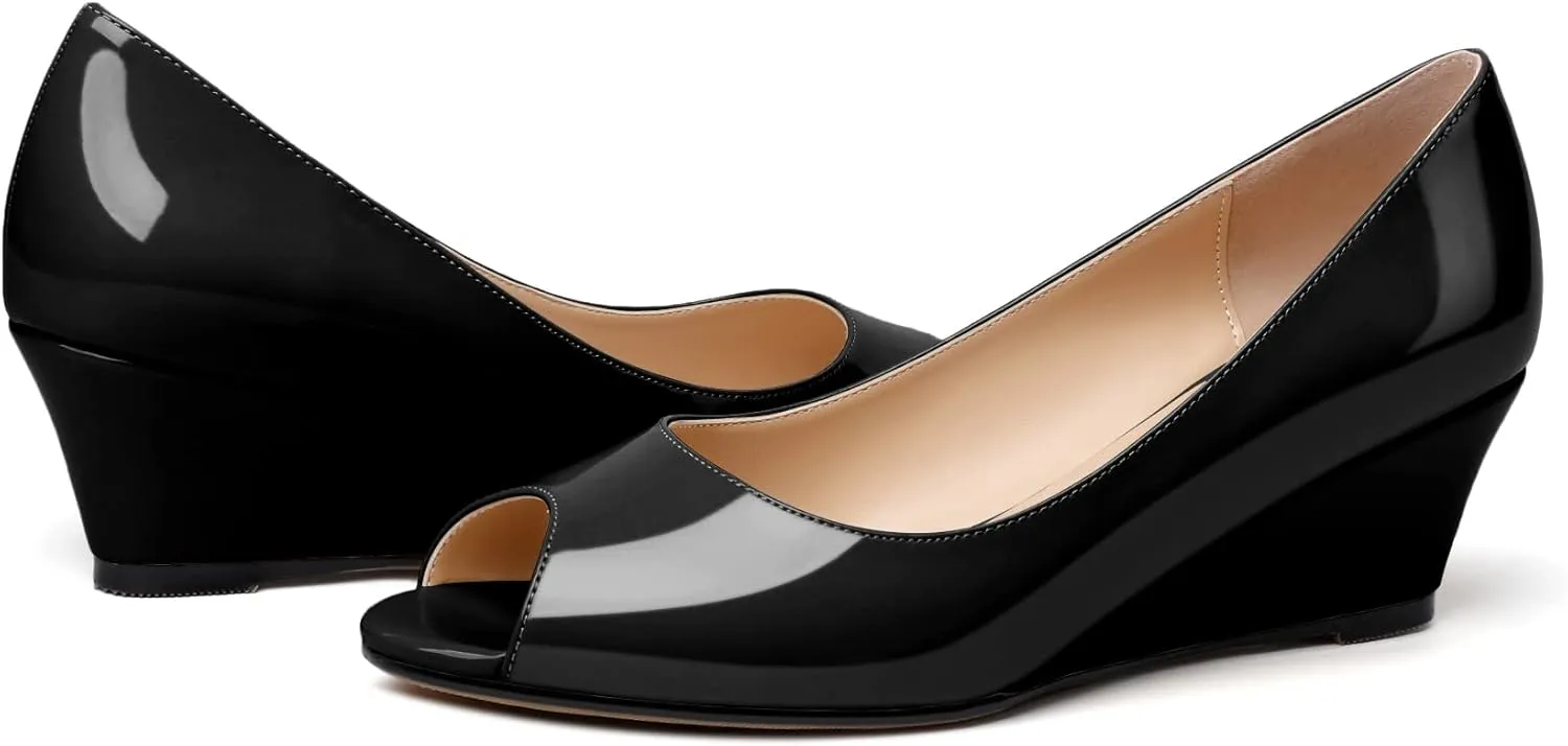 YODEKS Women's Peep Toe Wedge Sandals Low Heel Pumps Open Toe Heeled Sandals Shoes