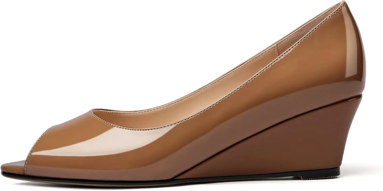 YODEKS Women's Peep Toe Wedge Sandals Low Heel Pumps Open Toe Heeled Sandals Shoes