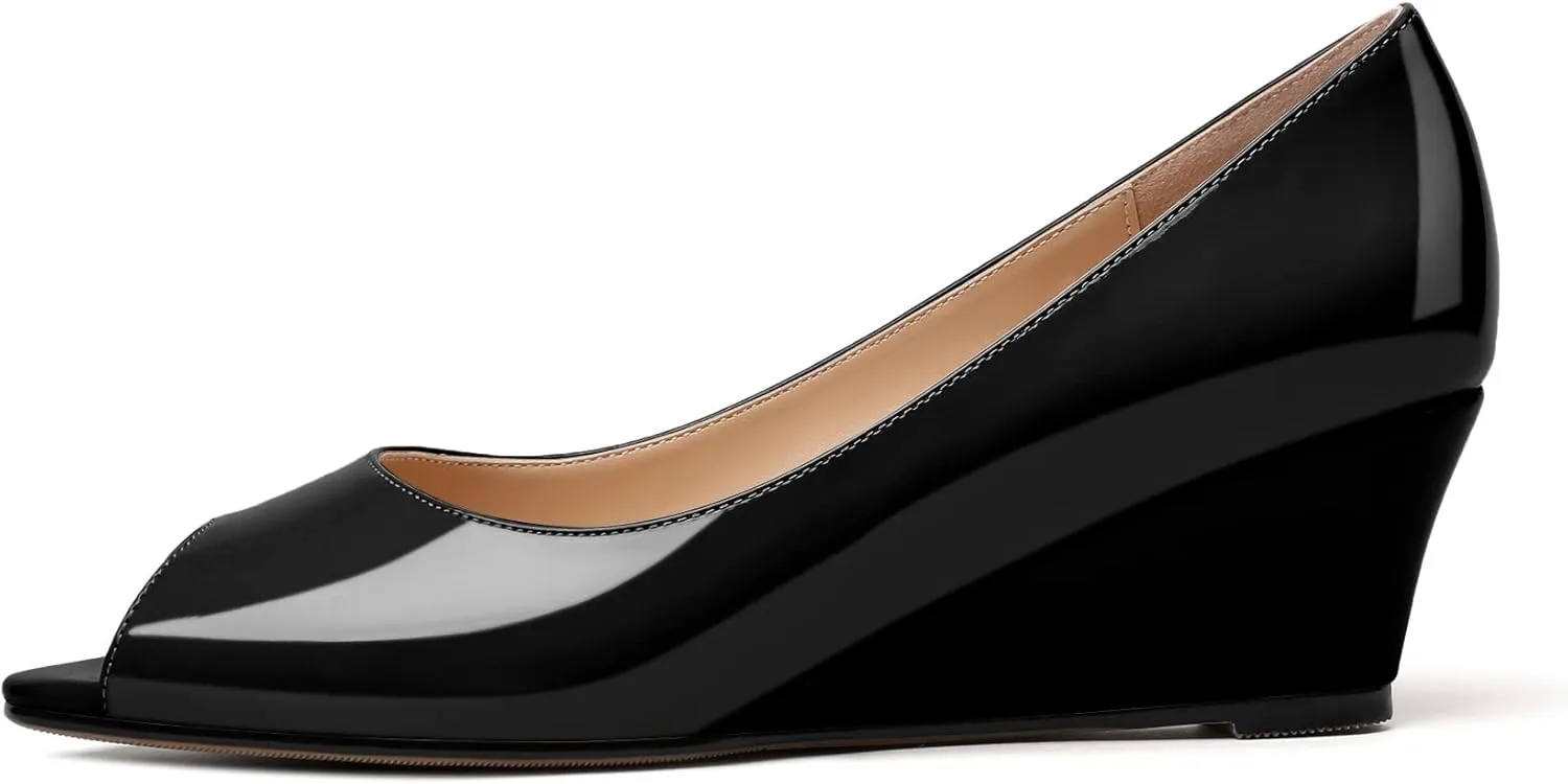YODEKS Women's Peep Toe Wedge Sandals Low Heel Pumps Open Toe Heeled Sandals Shoes