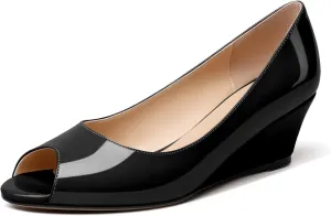 YODEKS Women's Peep Toe Wedge Sandals Low Heel Pumps Open Toe Heeled Sandals Shoes