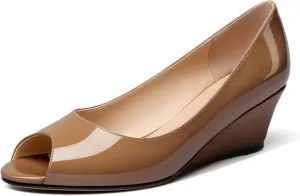 YODEKS Women's Peep Toe Wedge Sandals Low Heel Pumps Open Toe Heeled Sandals Shoes