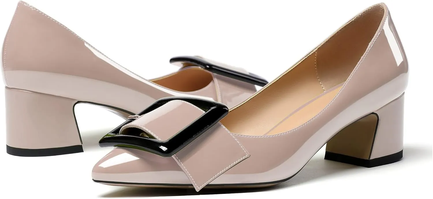 YODEKS Women’s Pointed Toe Pumps,2 Inches Chunky Block Heels Pumps,2 inches Classic Office Daily Dress Shoes