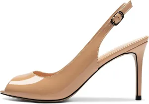 YODEKS Women's Slingback Peep Toe High Heel Pumps Stiletto Heel Shoes For Party Wedding Evening Night 3.5 Inch