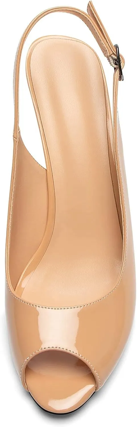 YODEKS Women's Slingback Peep Toe High Heel Pumps Stiletto Heel Shoes For Party Wedding Evening Night 3.5 Inch