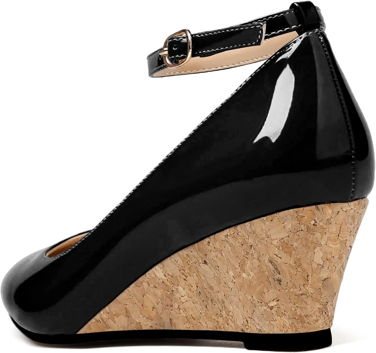 YODEKS Women's Wedge Pump Mid Heel Mary Jane Pointed Toe Shoes with Ankle Strap for Evening Party Dress Casual
