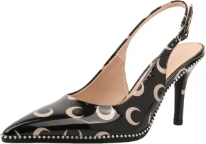 Zamikoo Women Beaded Pumps High Heel Slingback Pointed Toe Slip On 3.5 Inch Stilettos Ankle Strap Adjustable Buckle Patent Leather US Size 5 -Size 13