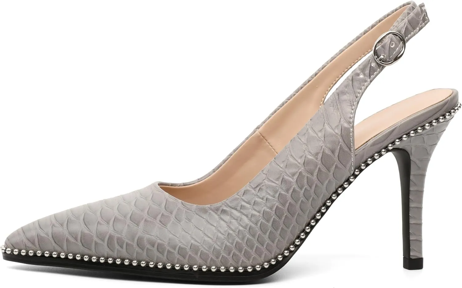 Zamikoo Women Beaded Pumps High Heel Slingback Pointed Toe Slip On 3.5 Inch Stilettos Ankle Strap Adjustable Buckle Patent Leather US Size 5 -Size 13