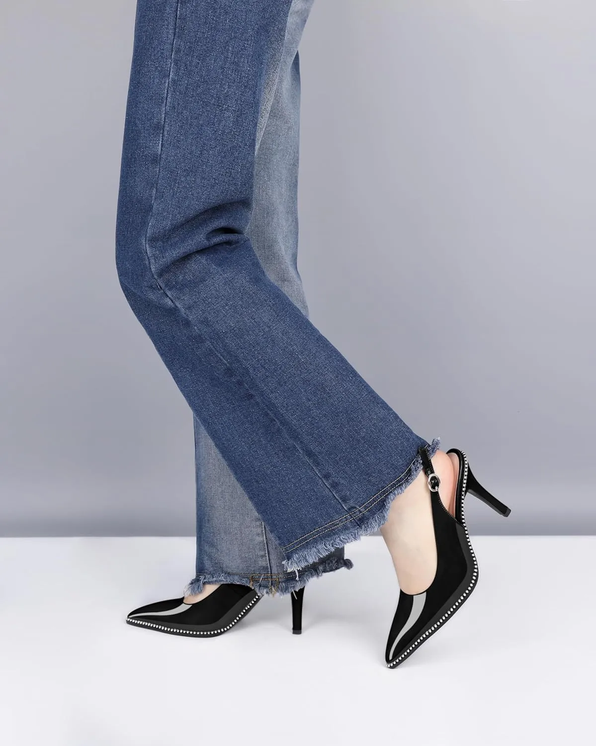 Zamikoo Women Beaded Pumps High Heel Slingback Pointed Toe Slip On 3.5 Inch Stilettos Ankle Strap Adjustable Buckle Patent Leather US Size 5 -Size 13