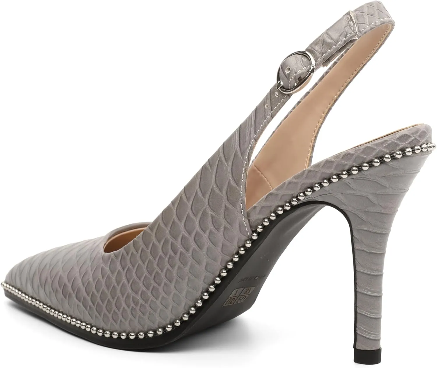 Zamikoo Women Beaded Pumps High Heel Slingback Pointed Toe Slip On 3.5 Inch Stilettos Ankle Strap Adjustable Buckle Patent Leather US Size 5 -Size 13