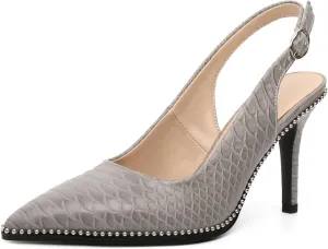 Zamikoo Women Beaded Pumps High Heel Slingback Pointed Toe Slip On 3.5 Inch Stilettos Ankle Strap Adjustable Buckle Patent Leather US Size 5 -Size 13