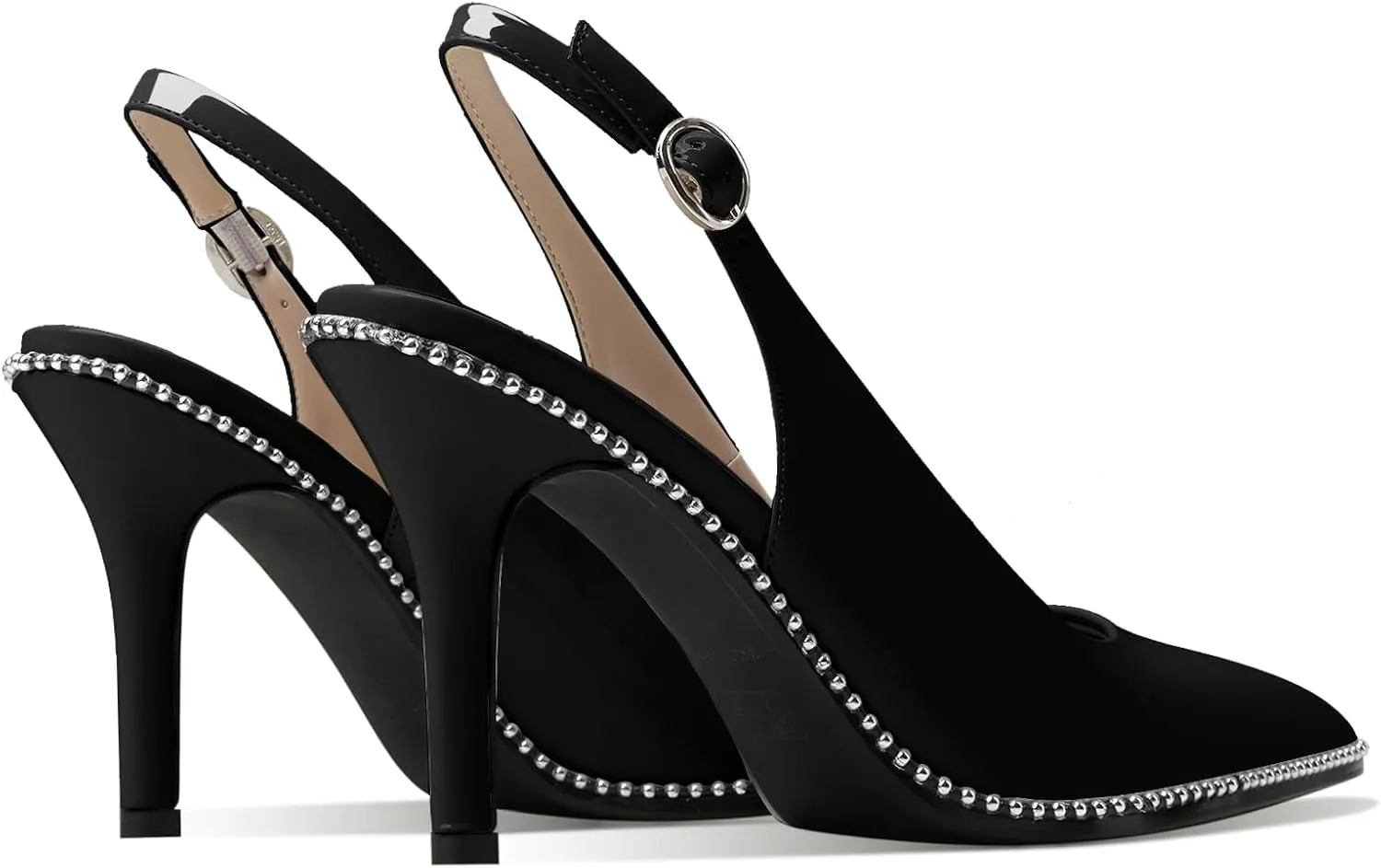Zamikoo Women Beaded Pumps High Heel Slingback Pointed Toe Slip On 3.5 Inch Stilettos Ankle Strap Adjustable Buckle Patent Leather US Size 5 -Size 13