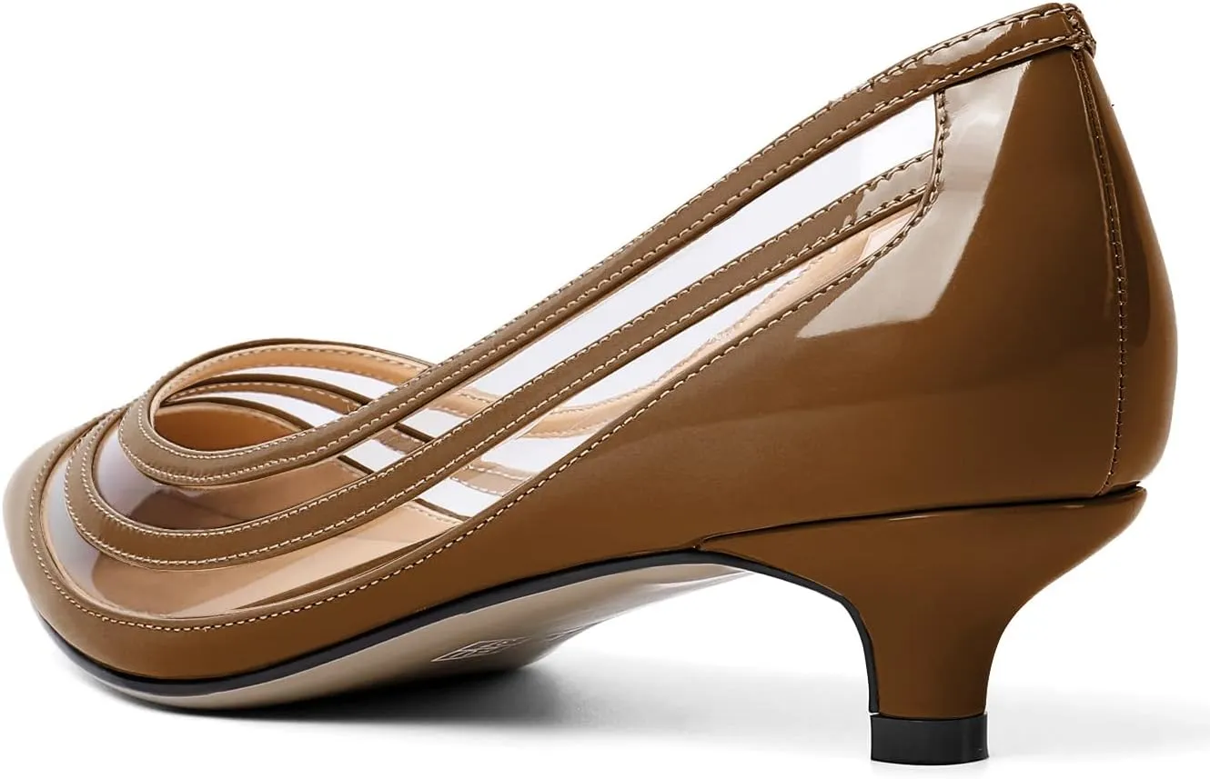 Zamikoo Women Pumps Kitten Heel Pointed Toe Low Heel Pumps with Clear PVC Straps Patent Fashion Dress Shoes US Size 5- Size 13 1.5 Inches