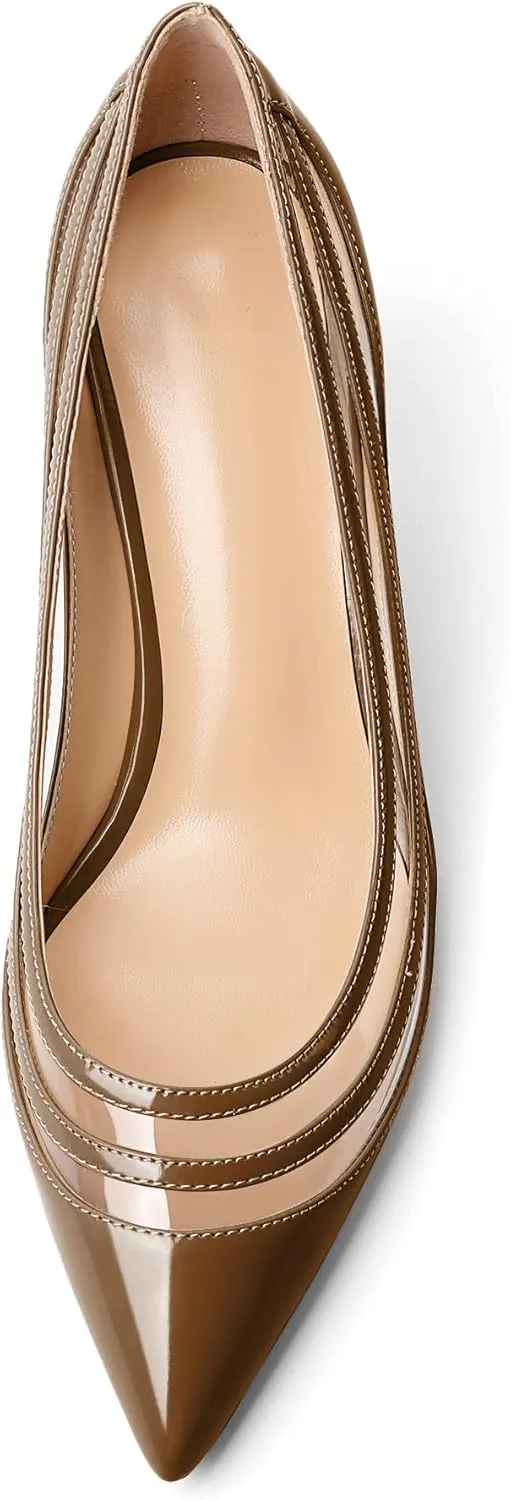 Zamikoo Women Pumps Kitten Heel Pointed Toe Low Heel Pumps with Clear PVC Straps Patent Fashion Dress Shoes US Size 5- Size 13 1.5 Inches