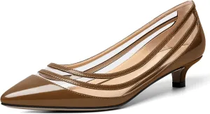 Zamikoo Women Pumps Kitten Heel Pointed Toe Low Heel Pumps with Clear PVC Straps Patent Fashion Dress Shoes US Size 5- Size 13 1.5 Inches