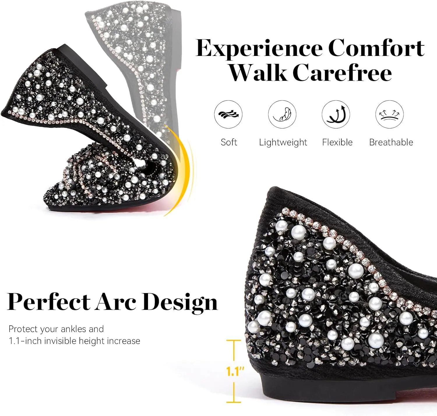 Zelaprox Women's Flats Shoes Rhinestone Pointed Toe Comfort Dressy Flat Silver Bowknot Casual Ballet Shoes
