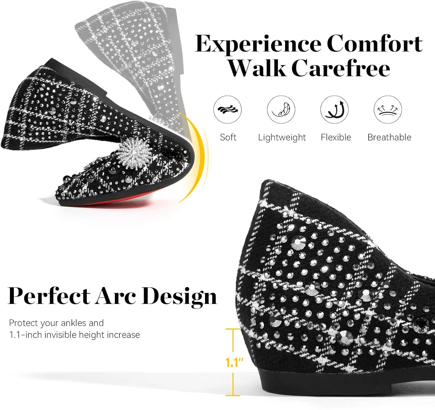 Zelaprox Women's Flats Shoes Rhinestone Pointed Toe Comfort Dressy Flat Silver Bowknot Casual Ballet Shoes