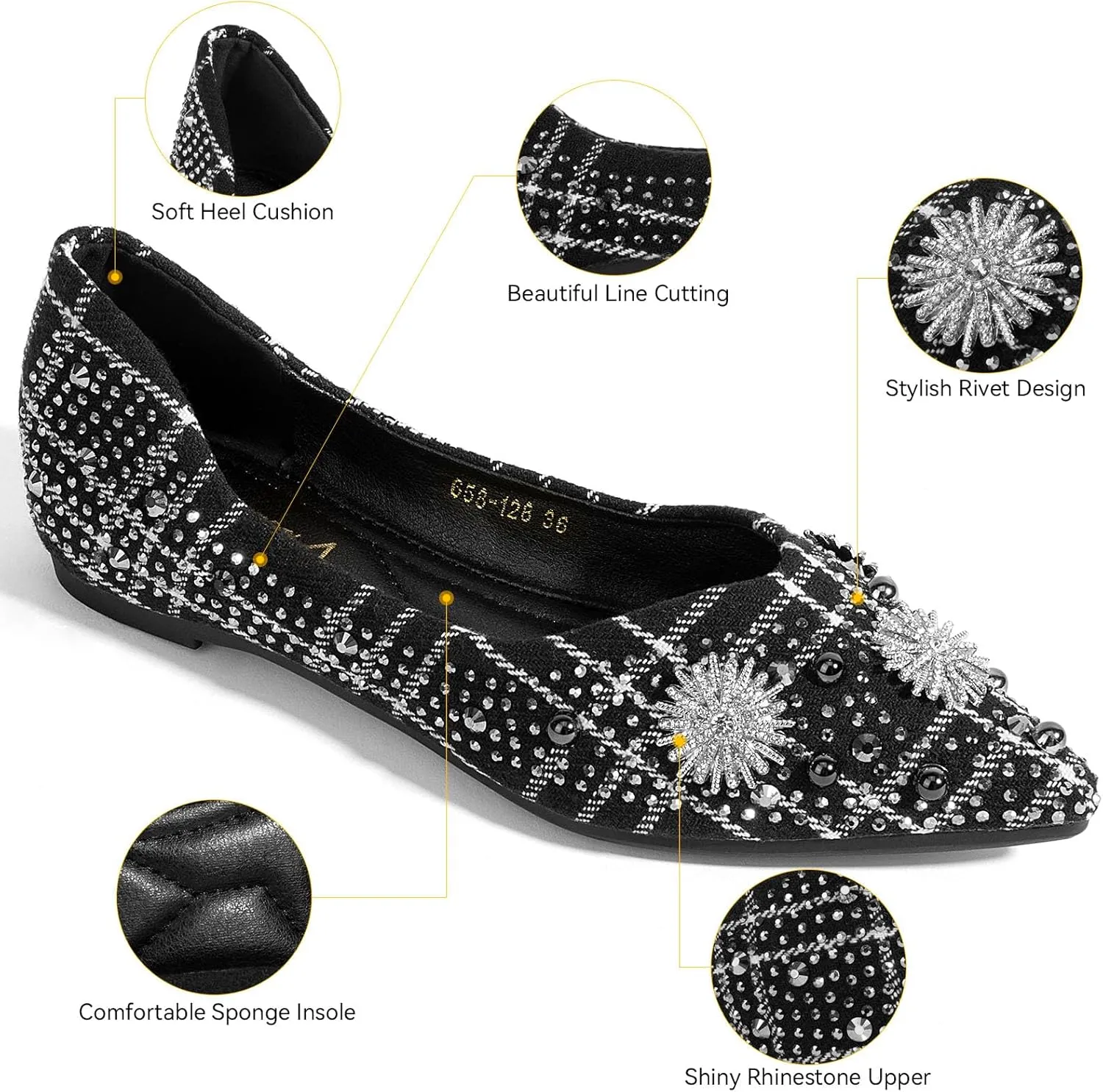 Zelaprox Women's Flats Shoes Rhinestone Pointed Toe Comfort Dressy Flat Silver Bowknot Casual Ballet Shoes