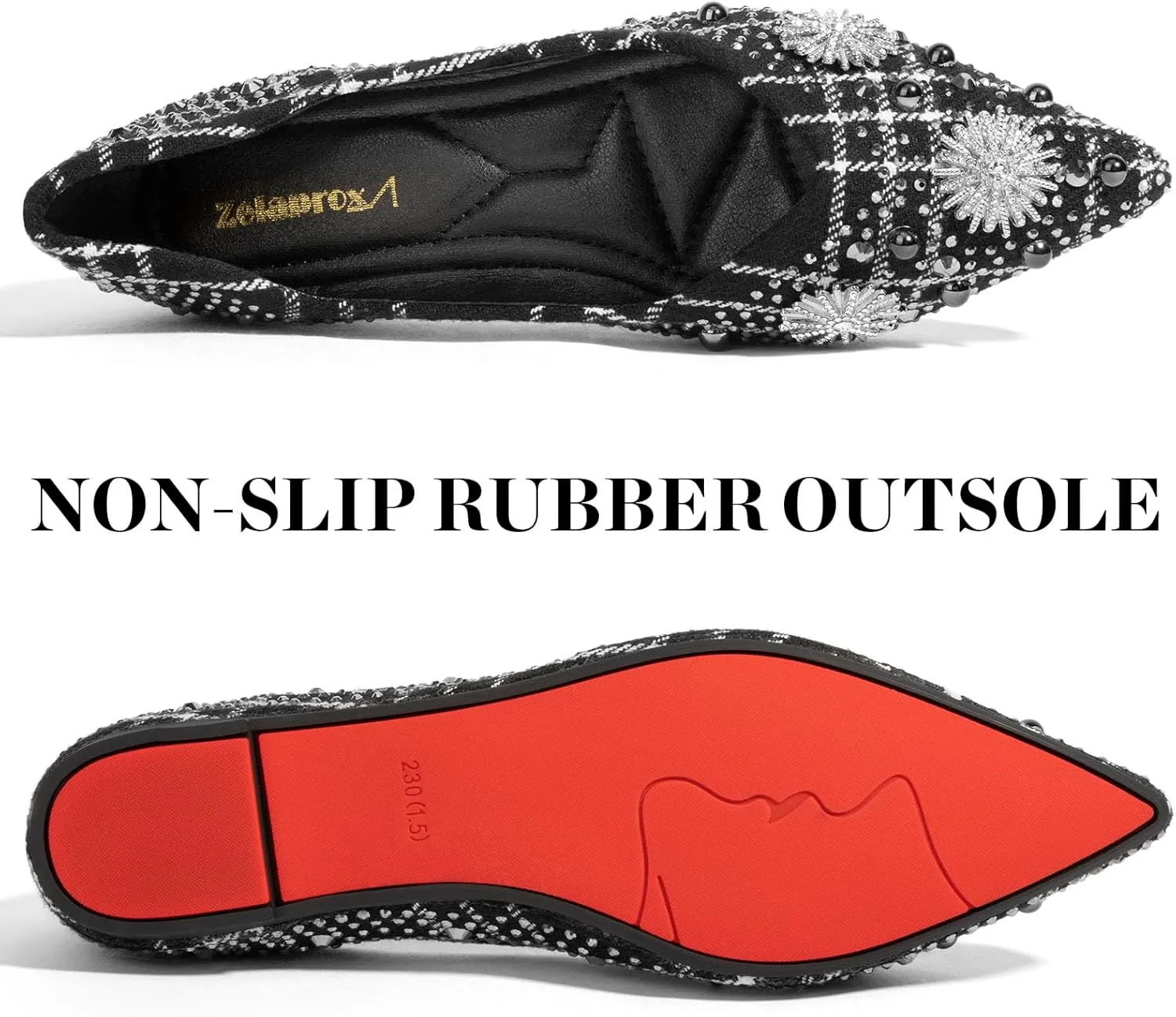 Zelaprox Women's Flats Shoes Rhinestone Pointed Toe Comfort Dressy Flat Silver Bowknot Casual Ballet Shoes