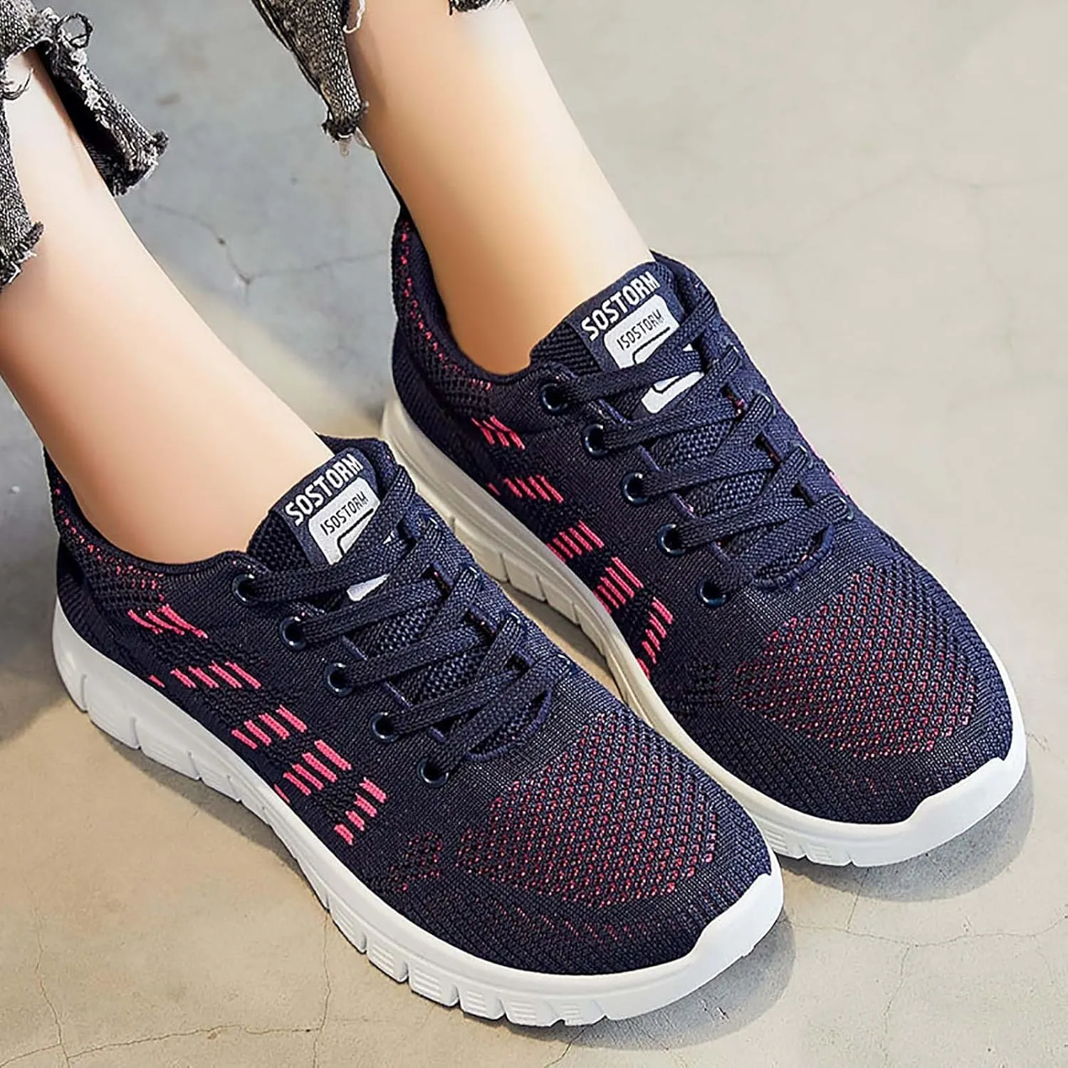 ZSpzx Summer Walking Shoes for Women Mesh Knit Breathable Running Sneakers Comfy Lightweight Non Slip Air Cushioned Daily Wear Arch Support Shoe Fashionable Mesh Ladies Casual Platform Footwear