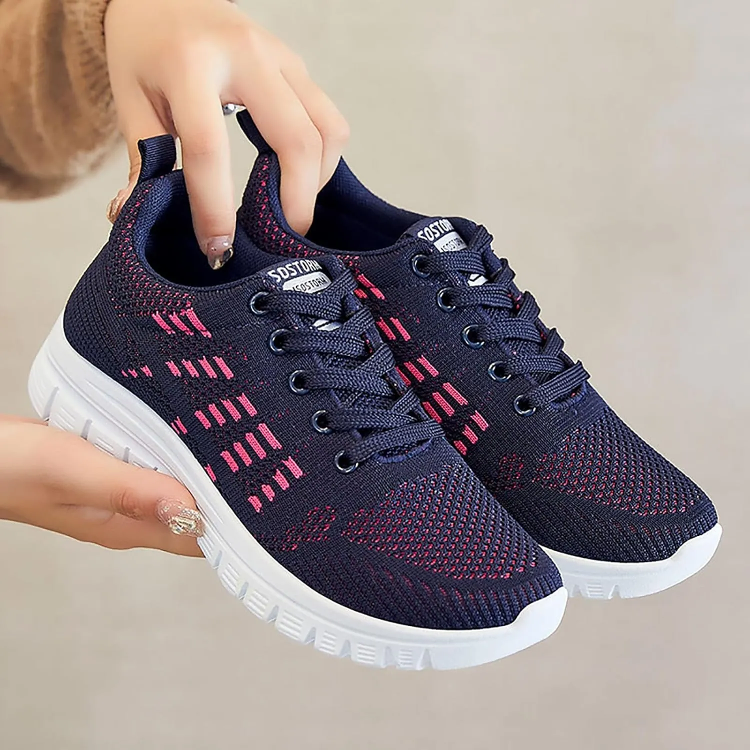 ZSpzx Summer Walking Shoes for Women Mesh Knit Breathable Running Sneakers Comfy Lightweight Non Slip Air Cushioned Daily Wear Arch Support Shoe Fashionable Mesh Ladies Casual Platform Footwear