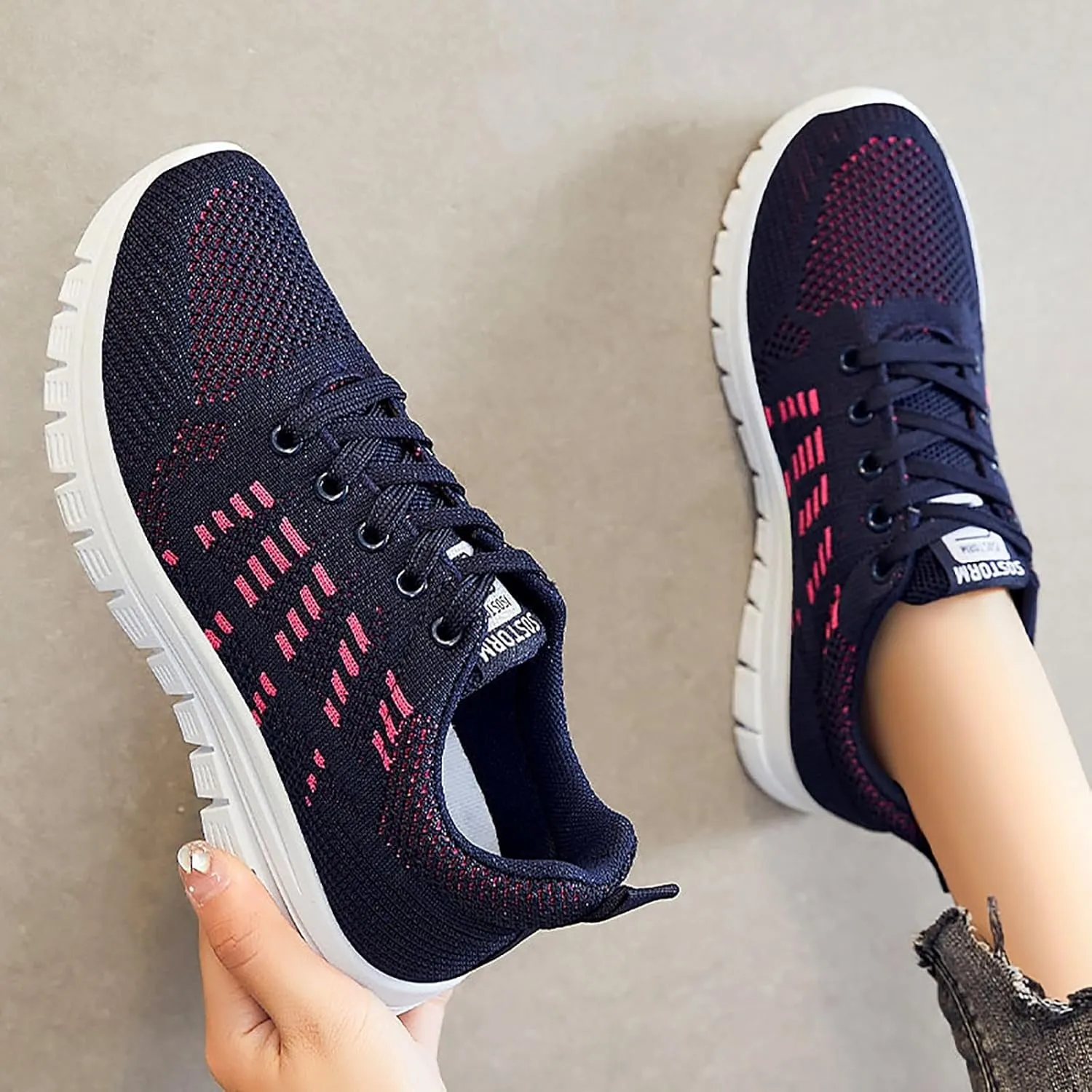 ZSpzx Summer Walking Shoes for Women Mesh Knit Breathable Running Sneakers Comfy Lightweight Non Slip Air Cushioned Daily Wear Arch Support Shoe Fashionable Mesh Ladies Casual Platform Footwear